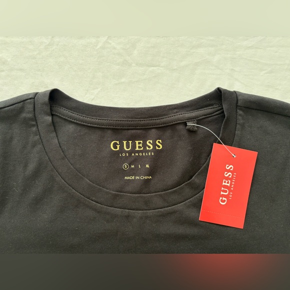 NWT-GUESS Women's Jet Black Logo Studded Tee - Picture 3 of 8